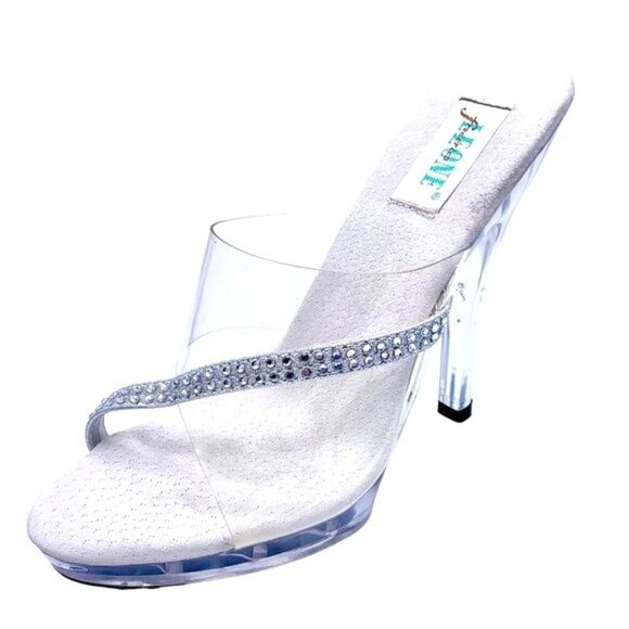 Leone Ava Lucite Platform Rhinestone Strap High Heel Sandals 6 Slip-On Pageant - Picture 2 of 11